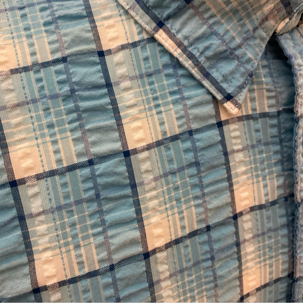 Patagonia Men's Puckerware Short Sleeve Shirt size Medium Plaid Poly cotton Blue - Picture 2 of 11